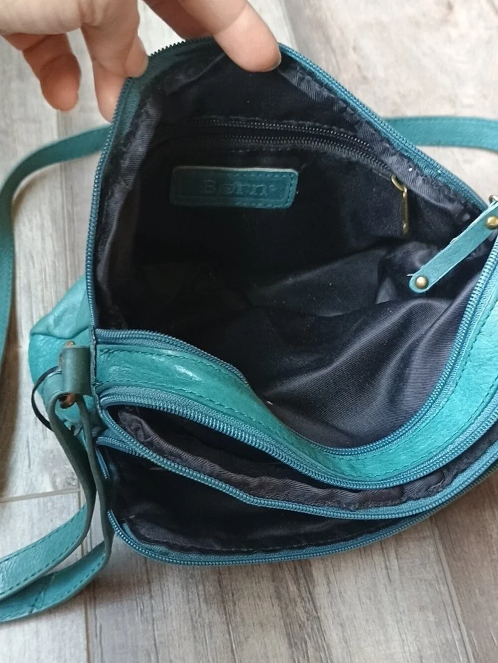 Born Teal Crossbody Leather Bag with Dual Zips - Picture 11 of 14